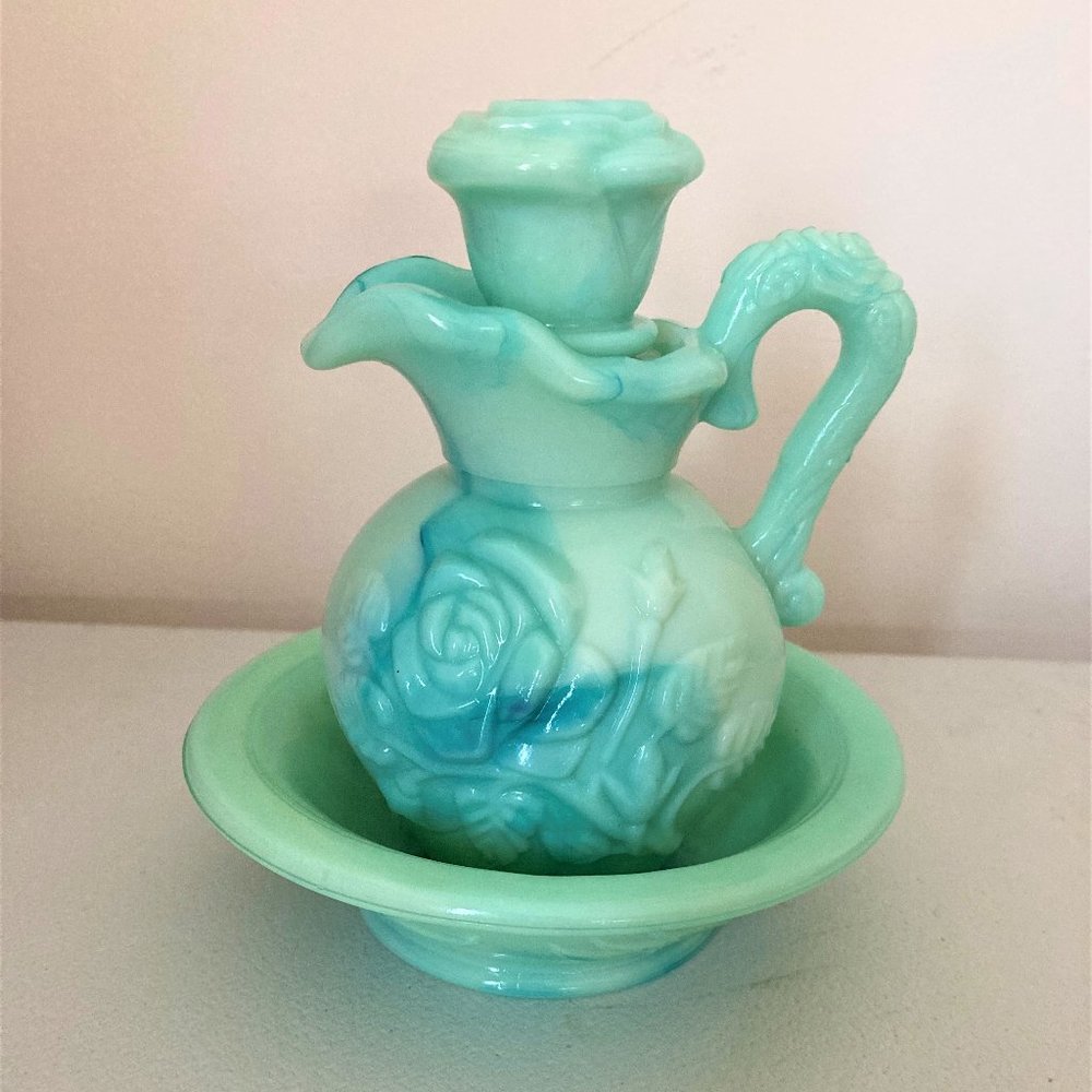 Avon Pitcher and Bowl Vintage Jadeite Victorian Style